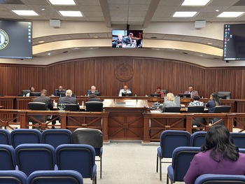 Wide photo of Chatham County Commission chambers