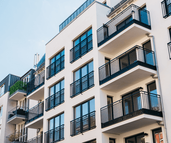 Apartment view of balconies from the street level