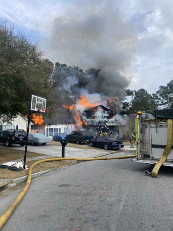 Active home fire from a street view