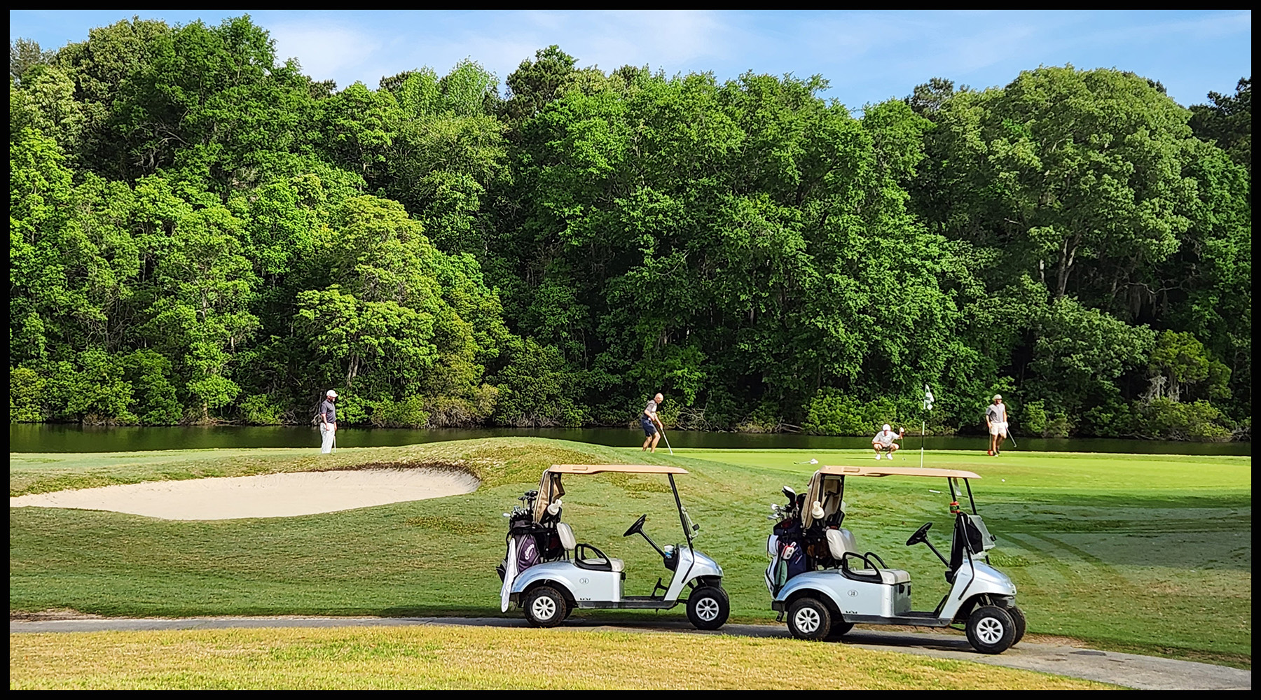 Golf foursome with carts