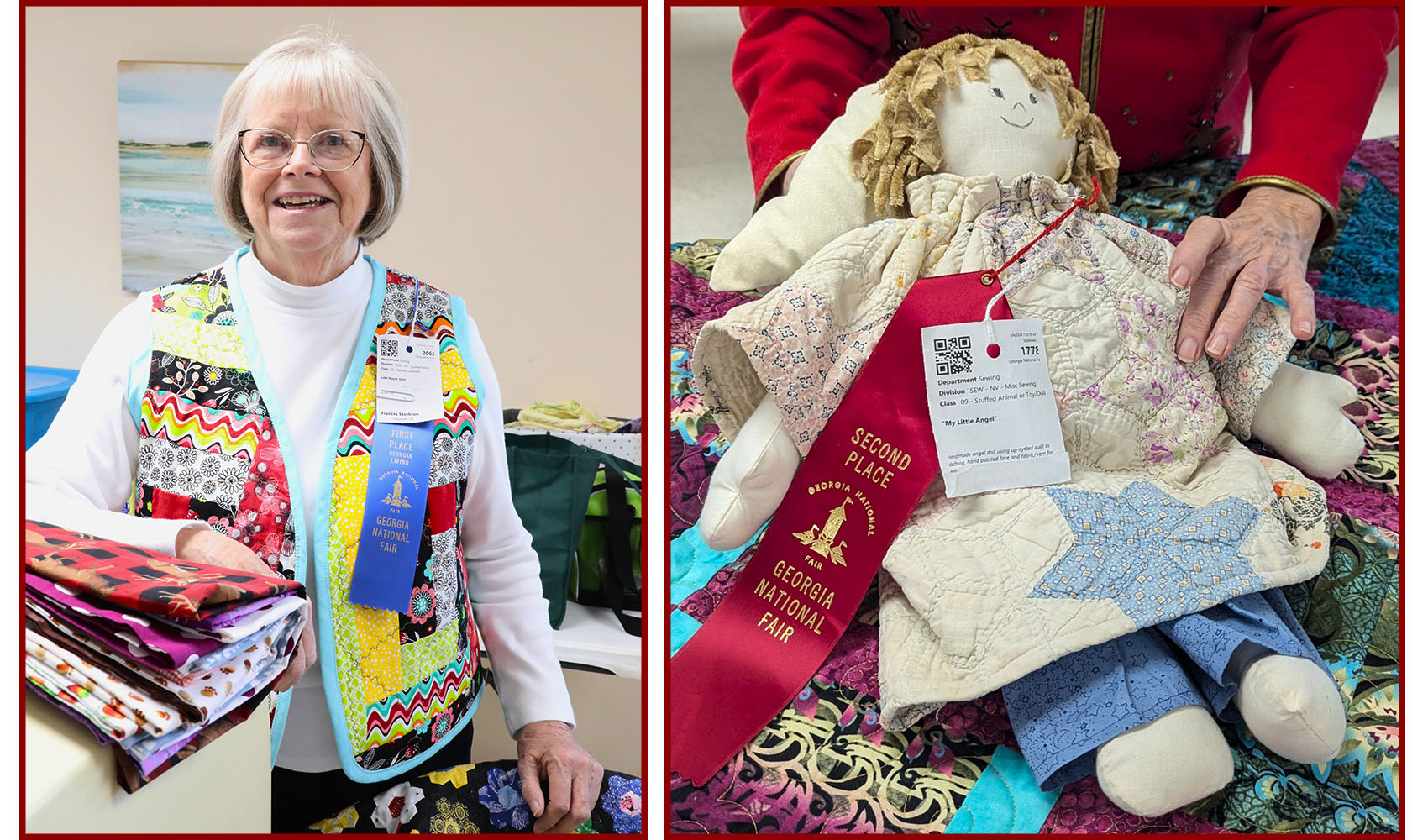 award winning quilted projects - vest and angel