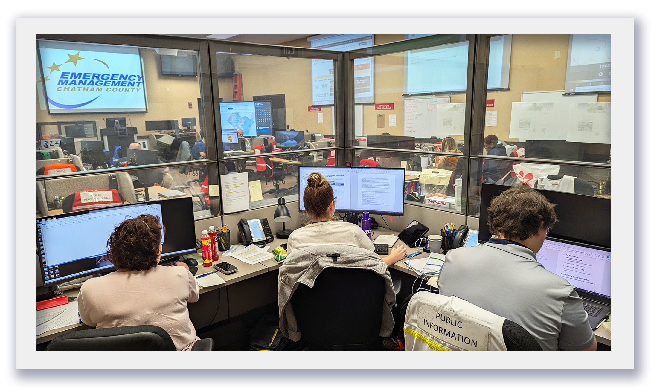 JIC team in the EOC during a hurricane activation