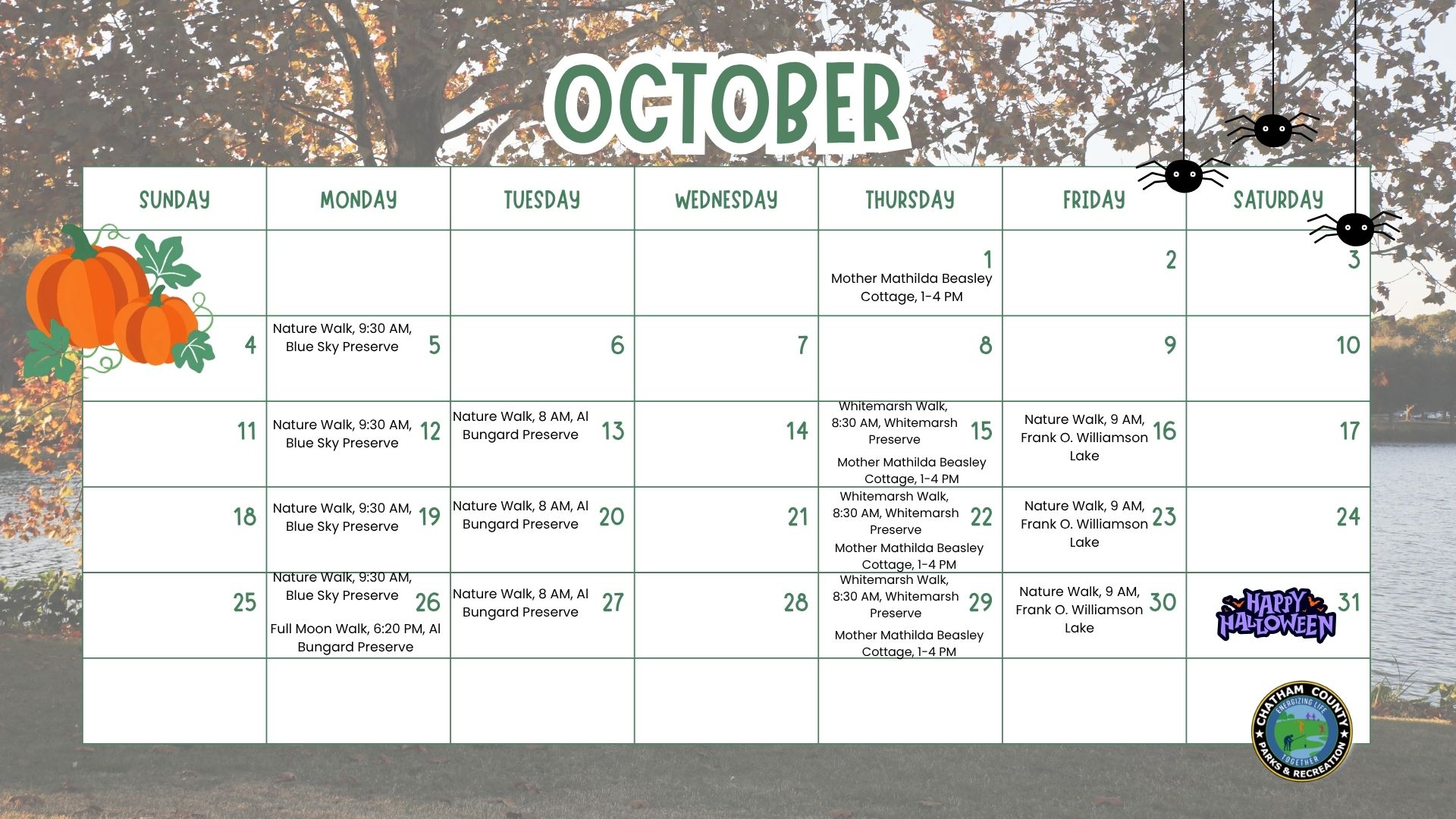 October calander of events. Same as text below. 